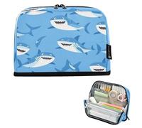 BURSTDDY Large Capacity Pencil Case Pouch,Cartoon Shark Big Pencil Bag Organizer with Zipper for School, College, Office, Travel