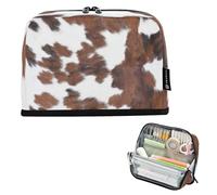 BURSTDDY Large Capacity Pencil Case Pouch,Cow Print Big Pencil Bag Organizer with Zipper for School, College, Office, Travel