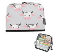 BURSTDDY Large Capacity Pencil Case Pouch,Cute Cartoon Cow Big Pencil Bag Organizer with Zipper for School, College, Office, Travel