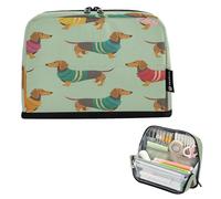 BURSTDDY Large Capacity Pencil Case Pouch,Cute Dachshunds Big Pencil Bag Organizer with Zipper for School, College, Office, Travel