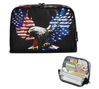 BURSTDDY Large Capacity Pencil Case Pouch,Eagle with American Flag Big Pencil Bag Organizer with Zipper for School, College, Office, Travel