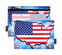BURSTDDY Map of The American Flag Pencil Pouch for 3 Ring Binder,2 Packs with Clear Window Pencil Bags with Zipper Pencil Box Pencil Case or School Office Writing Utensils
