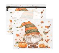 BURSTDDY Pumpkin Gnome Pencil Pouch for 3 Ring Binder,2 Pack Pencil Case with Zipper Clear Window Pencil Bag for Office School College Supplies