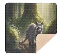 BURSTDDY Raccoon Baby Play Mats for Floor,50x50in Playpen Mat Non-Slip & Machine Washable Activity Playmat for Babies, Toddlers & Infants
