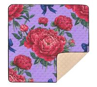 BURSTDDY Red Flowers Baby Play Mats for Floor,50x50in Playpen Mat Non-Slip & Machine Washable Activity Playmat for Babies, Toddlers & Infants