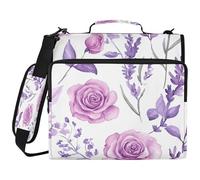 BURSTDDY Roses and Lavender 3 Ring Binder Organizer with Zipper Binder 500 Sheets Capacity D-Ring Binder with Shoulder Strap