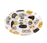 BURSTDDY Round Cat Bed and Dog Bed,15.7in Cartoon Cat Faces Washable Non-Slip Soft Pet Bed for Indoor Small Medium Dogs and Cats