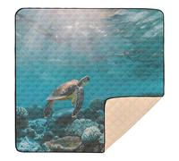 BURSTDDY Sea Turtle Baby Play Mats for Floor,50x50in Playpen Mat Non-Slip & Machine Washable Activity Playmat for Babies, Toddlers & Infants