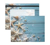 BURSTDDY Seaside Shells Pencil Pouch for 3 Ring Binder,2 Pack Pencil Case with Zipper Clear Window Pencil Bag for Office School College Supplies