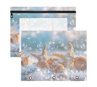 BURSTDDY Seaside Shells Pencil Pouch for 3 Ring Binder,2 Pack Pencil Case with Zipper Clear Window Pencil Bag for Office School College Supplies