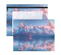BURSTDDY Seaside Snow Mountain Pencil Pouch for 3 Ring Binder,2 Pack Pencil Case with Zipper Clear Window Pencil Bag for Office School College Supplies