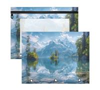 BURSTDDY Seaside Snow Mountain Pencil Pouch for 3 Ring Binder,2 Pack Pencil Case with Zipper Clear Window Pencil Bag for Office School College Supplies