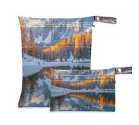 BURSTDDY Seaside Snow Mountain Wet Dry Bag 2pcs,Waterproof Washable Cloth Diapers Travel Bags with Zippered Pockets for Travel,Baby Diapers, Yoga,Toiletries,Gym Bag