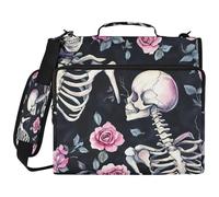 BURSTDDY Skull and Roses 3 Ring Binder Organizer with Zipper Binder 500 Sheets Capacity D-Ring Binder with Shoulder Strap