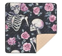 BURSTDDY Skull and Roses Baby Play Mats for Floor,50x50in Playpen Mat Non-Slip & Machine Washable Activity Playmat for Babies, Toddlers & Infants