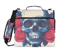 BURSTDDY Skull Roses 3 Ring Binder Organizer with Zipper Binder 500 Sheets Capacity D-Ring Binder with Shoulder Strap