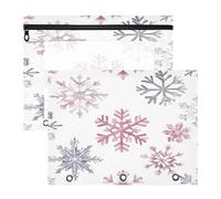 BURSTDDY Snowflakes Pencil Pouch for 3 Ring Binder,2 Pack Pencil Case with Zipper Clear Window Pencil Bag for Office School College Supplies