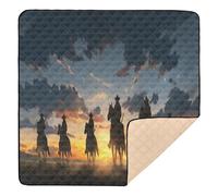 BURSTDDY Sunset Cowboys Baby Play Mats for Floor,50x50in Playpen Mat Non-Slip & Machine Washable Activity Playmat for Babies, Toddlers & Infants