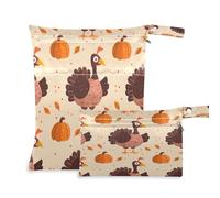 BURSTDDY Thanksgiving Turkey Wet Dry Bag 2pcs,Waterproof Washable Cloth Diapers Travel Bags with Zippered Pockets for Travel,Baby Diapers, Yoga,Toiletries,Gym Bag
