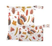 BURSTDDY Thanksgiving Turkey Wet Dry Bag 2pcs,Waterproof Washable Cloth Diapers Travel Bags with Zippered Pockets for Travel,Baby Diapers, Yoga,Toiletries,Gym Bag