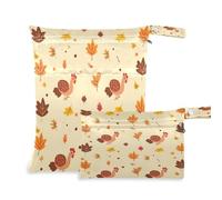 BURSTDDY Thanksgiving Turkey Wet Dry Bag 2pcs,Waterproof Washable Cloth Diapers Travel Bags with Zippered Pockets for Travel,Baby Diapers, Yoga,Toiletries,Gym Bag