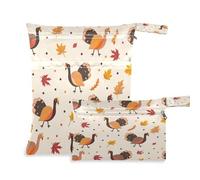 BURSTDDY Thanksgiving Turkey Wet Dry Bag 2pcs,Waterproof Washable Cloth Diapers Travel Bags with Zippered Pockets for Travel,Baby Diapers, Yoga,Toiletries,Gym Bag