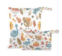 BURSTDDY Thanksgiving Turkey Wet Dry Bag 2pcs,Waterproof Washable Cloth Diapers Travel Bags with Zippered Pockets for Travel,Baby Diapers, Yoga,Toiletries,Gym Bag