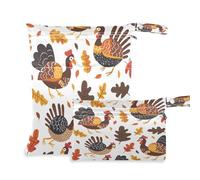 BURSTDDY Thanksgiving Turkey Wet Dry Bag 2pcs,Waterproof Washable Cloth Diapers Travel Bags with Zippered Pockets for Travel,Baby Diapers, Yoga,Toiletries,Gym Bag