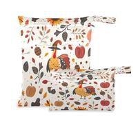 BURSTDDY Thanksgiving Turkey Wet Dry Bag 2pcs,Waterproof Washable Cloth Diapers Travel Bags with Zippered Pockets for Travel,Baby Diapers, Yoga,Toiletries,Gym Bag