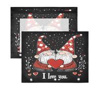 BURSTDDY Valentine's Day Gnome Pencil Pouch for 3 Ring Binder,2 Pack Pencil Case with Zipper Clear Window Pencil Bag for Office School College Supplies