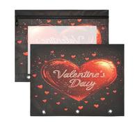 BURSTDDY Valentine's Day Love Pencil Pouch for 3 Ring Binder,2 Pack Pencil Case with Zipper Clear Window Pencil Bag for Office School College Supplies