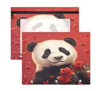 BURSTDDY Valentine's Day Panda Pencil Pouch for 3 Ring Binder,2 Pack Pencil Case with Zipper Clear Window Pencil Bag for Office School College Supplies
