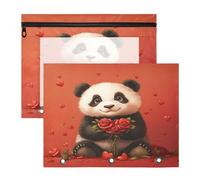 BURSTDDY Valentine's Day Panda Pencil Pouch for 3 Ring Binder,2 Pack Pencil Case with Zipper Clear Window Pencil Bag for Office School College Supplies