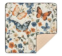 BURSTDDY Vintage Butterfly Baby Play Mats for Floor,50x50in Playpen Mat Non-Slip & Machine Washable Activity Playmat for Babies, Toddlers & Infants