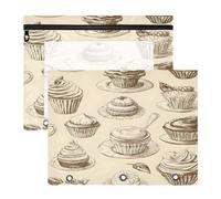 BURSTDDY Vintage Pastry Pencil Pouch for 3 Ring Binder,2 Pack Pencil Case with Zipper Clear Window Pencil Bag for Office School College Supplies