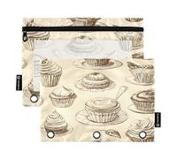BURSTDDY Vintage Pastry Pencil Pouch for 3 Ring Binder,2 Packs with Clear Window Pencil Bags with Zipper Pencil Box Pencil Case or School Office Writing Utensils