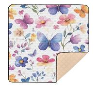 BURSTDDY Watercolor Wild Flowers Baby Play Mats for Floor,50x50in Playpen Mat Non-Slip & Machine Washable Activity Playmat for Babies, Toddlers & Infants