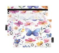 BURSTDDY Watercolor Wild Flowers Pencil Pouch for 3 Ring Binder,2 Packs with Clear Window Pencil Bags with Zipper Pencil Box Pencil Case or School Office Writing Utensils