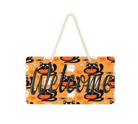 BURSTDDY Welcome Sign for Front Door,1 Cat and Pumpkin Wall Hanging Outdoor Home Front Door Decor for Outdoor Farmhouse Holiday Halloween Christmas 6 X 11 inch