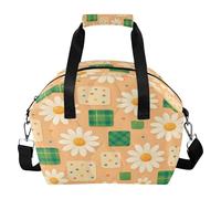 BURSTDDY White Daisy Tote Lunch Bag Reusable Insulated Lunch Box Large Capacity Cooler Lunchbox with Shoulder Strap for Work Picnic or Travel