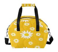 BURSTDDY White Daisy Tote Lunch Bag Reusable Insulated Lunch Box Large Capacity Cooler Lunchbox with Shoulder Strap for Work Picnic or Travel