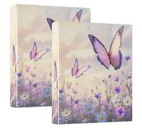 BURSTDDY Wildflower Butterfly 3 Ring Binder Round Rings 1 Pack,Holds 200 Sheets Ring Binders for School Supplies, Office or Home