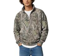Burtell Mens Camo Quarter Zip Pullover Oversized Mock Neck Maple Leaf Graphic Fleece Sweatshirt Fall Long Sleeve Polo Shirts, Tree Green, M