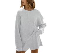 Burtell Waffle Knit Lounge Set Women Fall 2 Piece Matching Short Sets Cozy Long Sleeve Oversized Sweatshirts Wide Leg Shorts, Grey, M