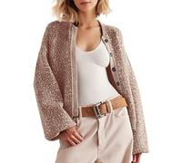 Burtell Women Slouchy Leopard Print Cardigan Sweaters Crew Neck Long Sleeve Button Down Knit Sweater Top Cheetah Graphic Coat, Brown, Small
