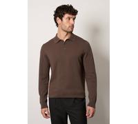 Burton Men's Cotton Rich Long Sleeve Knitted Polo in Khaki | Size: XL