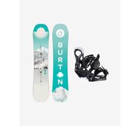 Burton Feelgood Smalls Camber Snowboard White Turquoise Green + Burton Smalls Re:Flex Snowboard Bindings Black Kids - 135