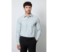 Burton Men's Green Ticking Stripe Slim Fit Long Sleeve Shirt in Grey | Size: 16.5 in