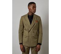 Burton Khaki Linen Double Breasted Suit Jacket khaki