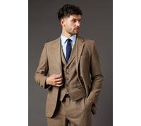 Burton Light Brown Tweed Look Tailored Fit Suit Jacket In Neutral neutral